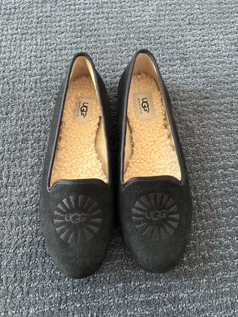 UGG Alloway Black Suede Shearling-Lined Slip-Ons
